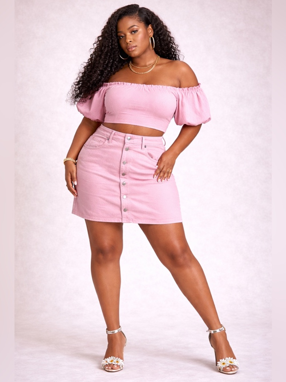 Old Navy Pink Button-Front Denim Mini Skirt